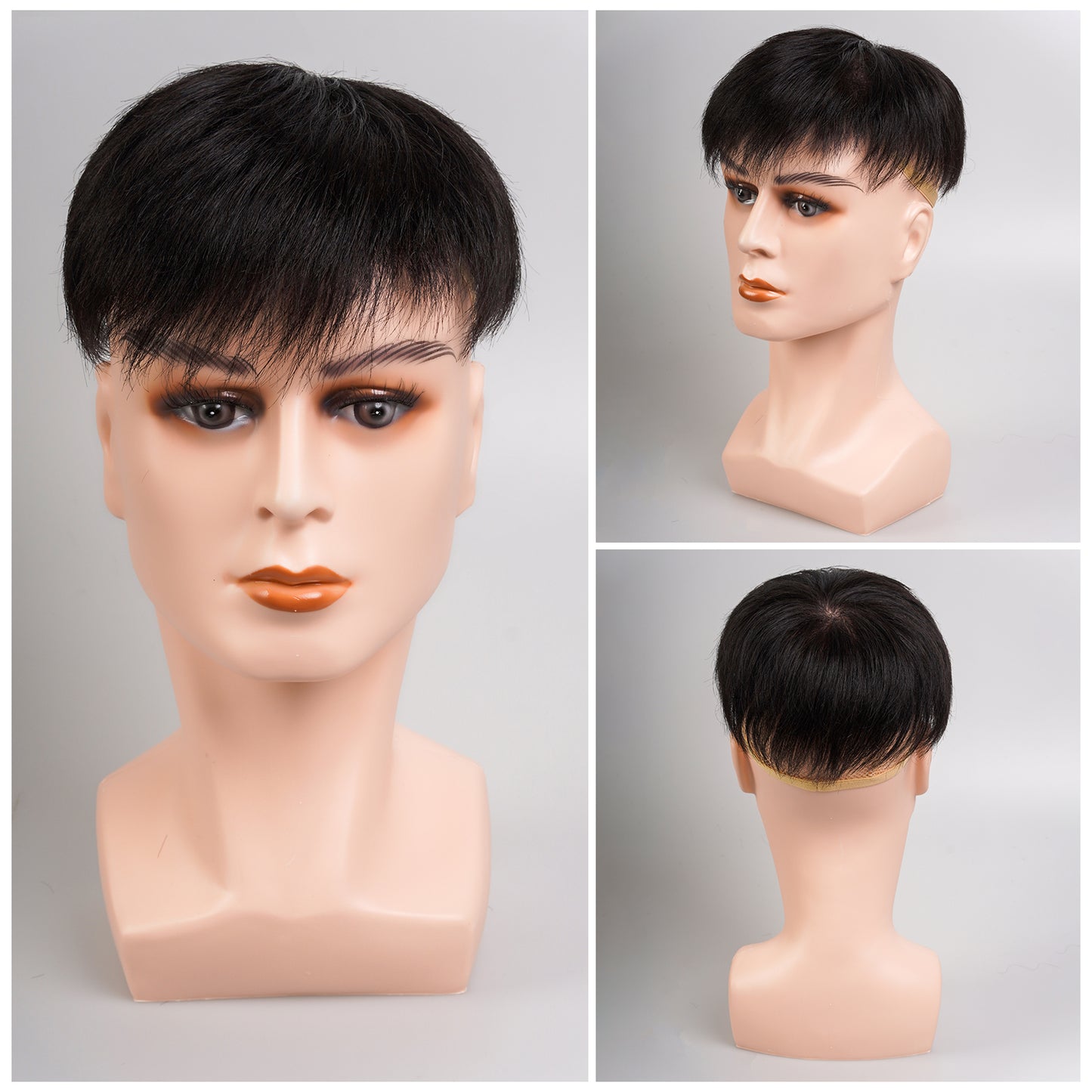 メンズ用　人毛ウィッグ　総手植え ヘアピース　トップカバー　部分ウィッグ　男性用　紳士用　白髪カバー　薄毛　円型脱毛症　頭頂部　増毛